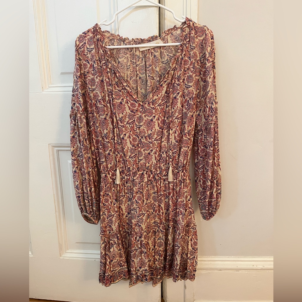 Natalie Martin Cream And Orange V-Neck Mini Dress
